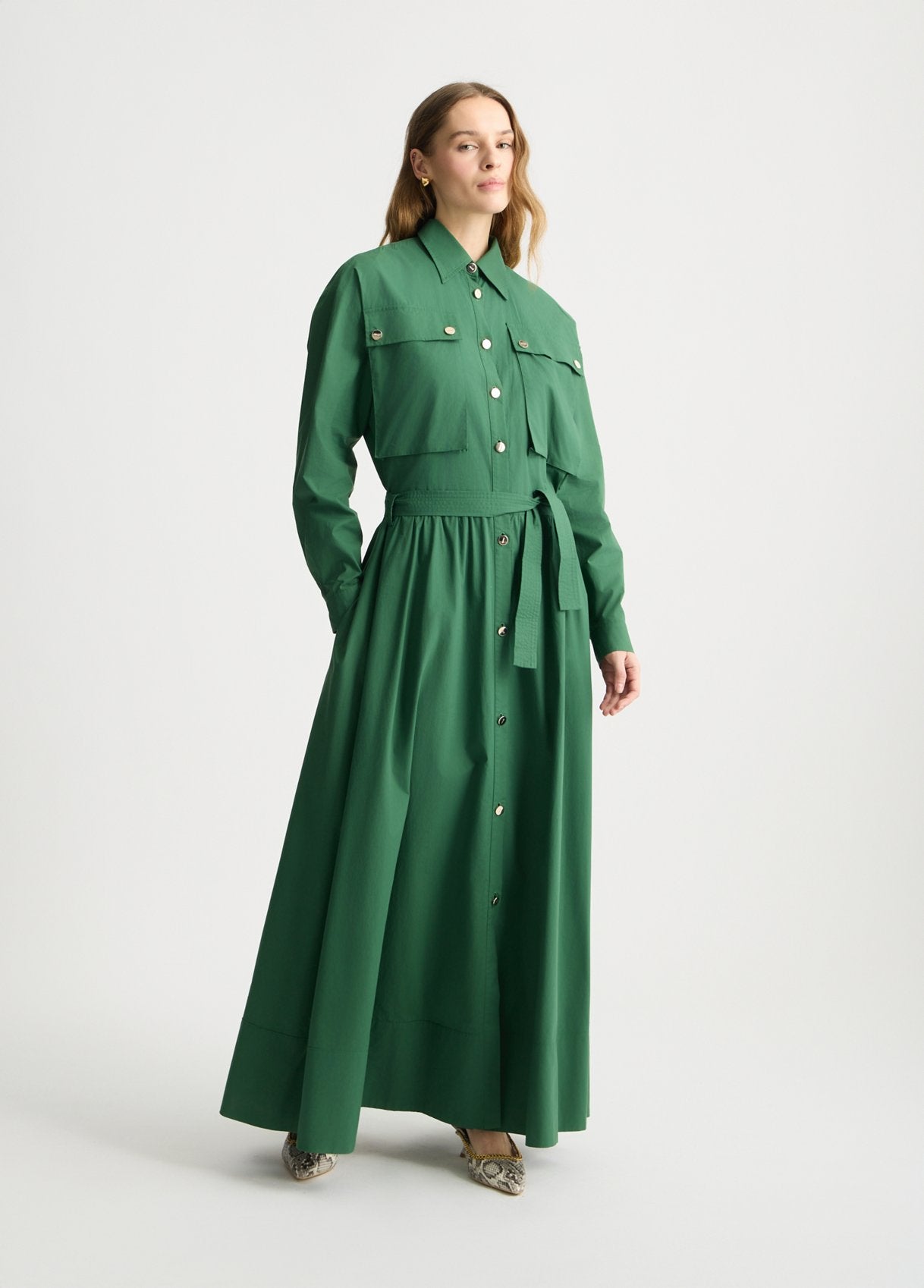 ABITO LIU JO PE25 - Vestito chemisier lungo verde - CA5293