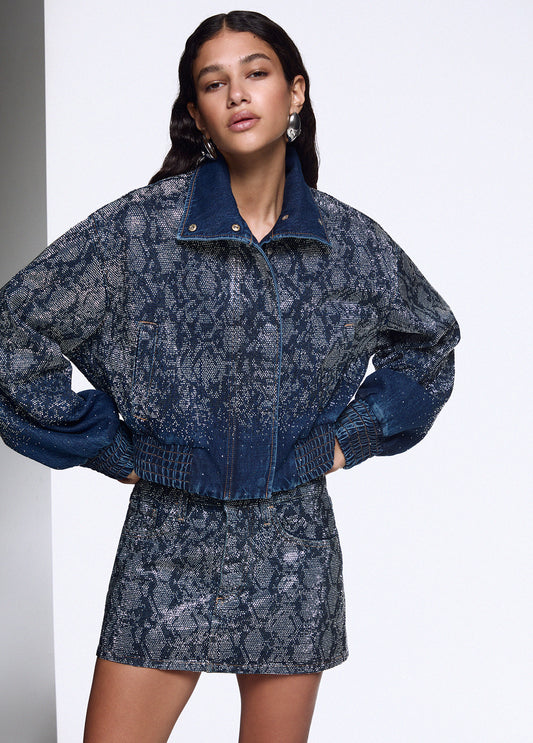 Giacche e Blazer LIU JO IA26 - Bomber cropped in denim con strass - UF6521D485479155