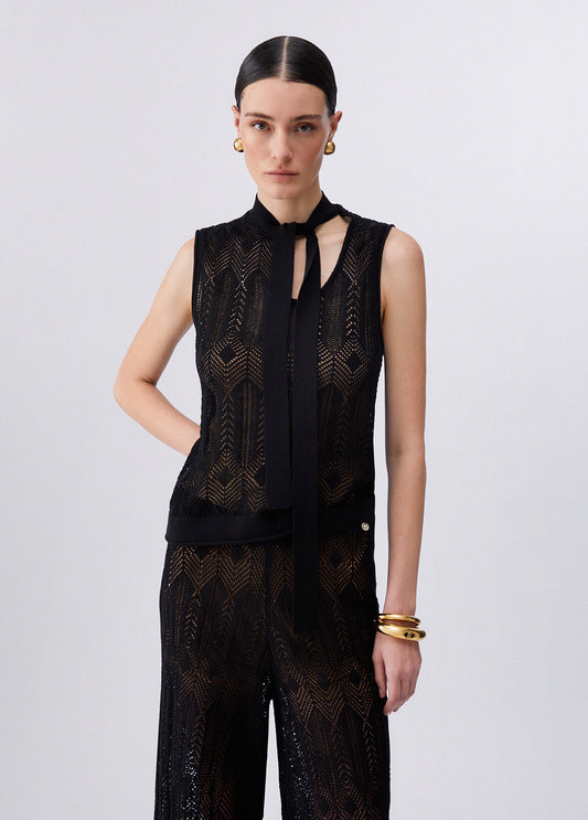 MAGLIA LIU JO PE26 - Top in maglia con fiocco - WA6329