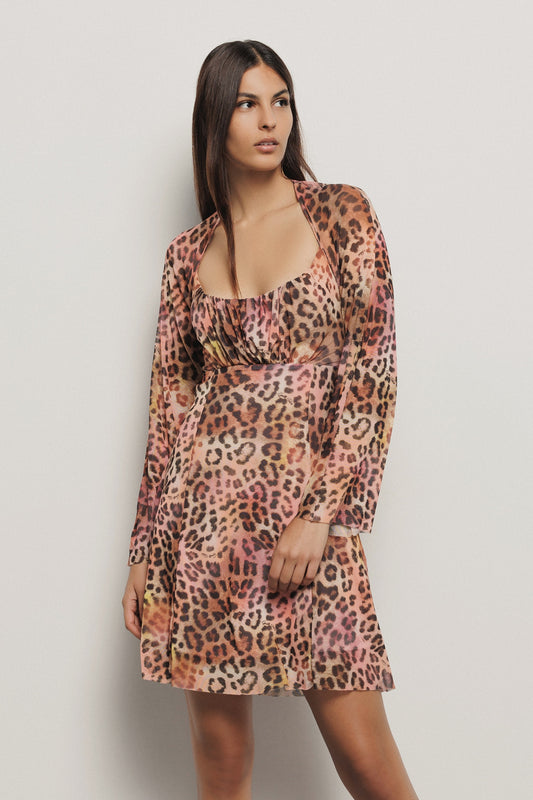 ABITO GAELLE PARIS PE25 - Abito corto a manica lunga in tulle stretch stampato - GAABW03997