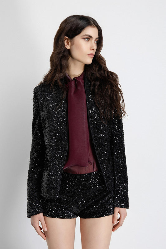 GIACCA GAELLE  PARIS AI26 -   Giacca Fittata Senza Revers In Tessuto Paillettes - GAABW08025