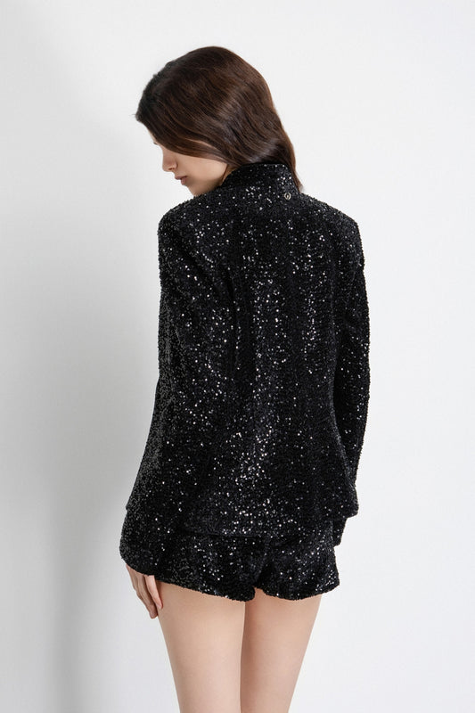 GIACCA GAELLE  PARIS AI26 -   Giacca Fittata Senza Revers In Tessuto Paillettes - GAABW08025