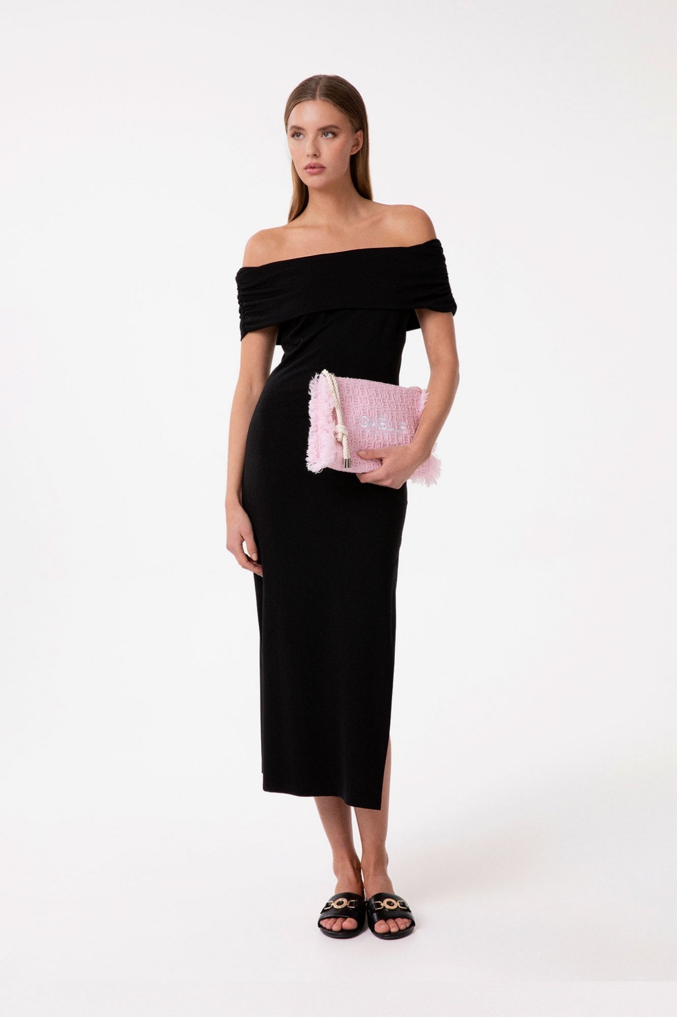 ABITI GAELLE PARIS PE26 - Abito Midi Con Collo Schiffer E Spacco In Punto Milano - GAABW09946