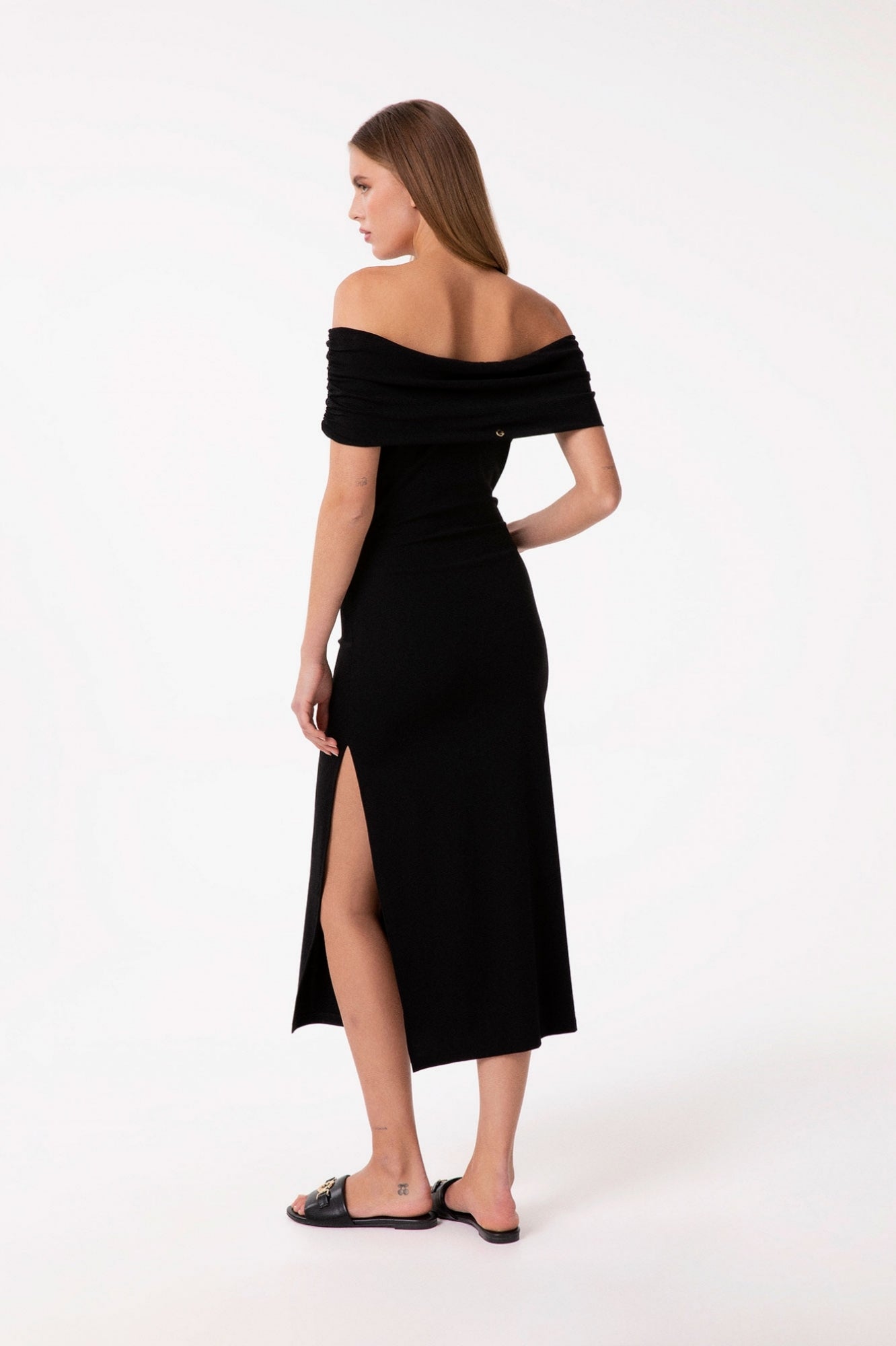 ABITI GAELLE PARIS PE26 - Abito Midi Con Collo Schiffer E Spacco In Punto Milano - GAABW09946