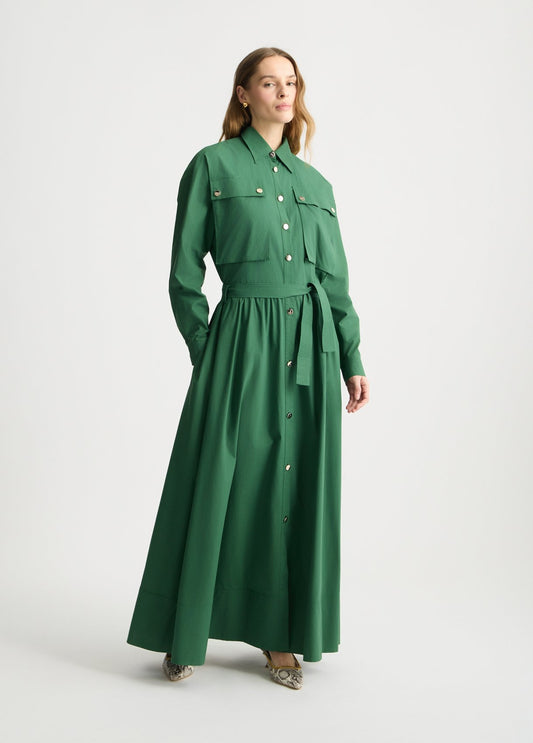 ABITO LIU JO PE25 - Vestito chemisier lungo verde - CA5293