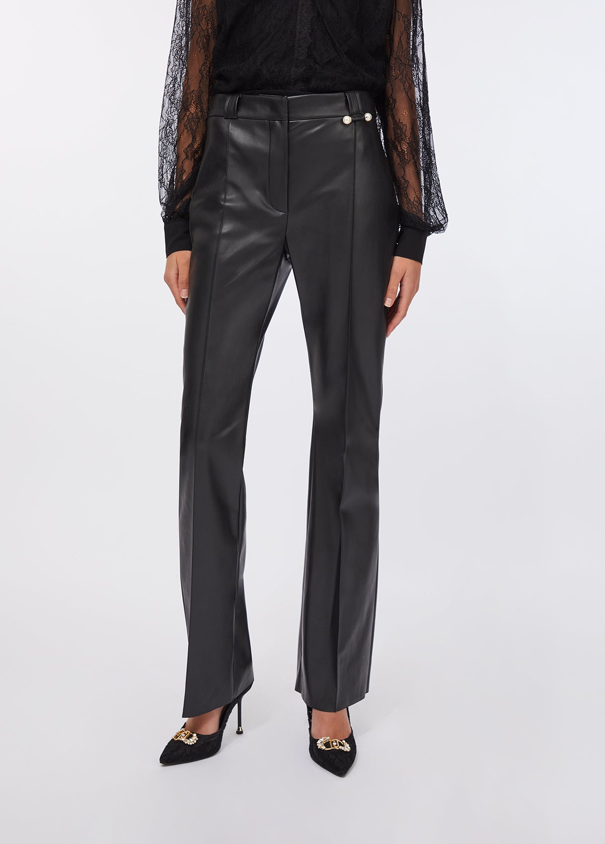 PANTALONI LIU JO AI26 - Pantaloni flare in tessuto spalmato - CF5016