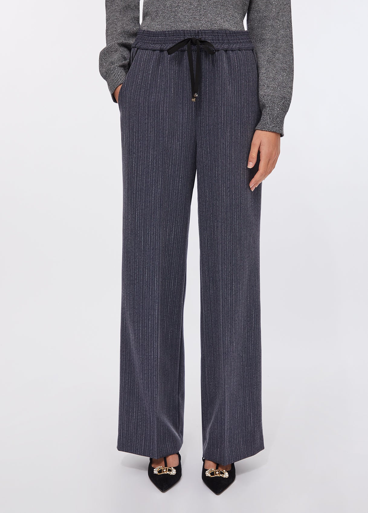 PANTALONI LIU JO AI26 - Pantaloni in flanella gessata - CF5339