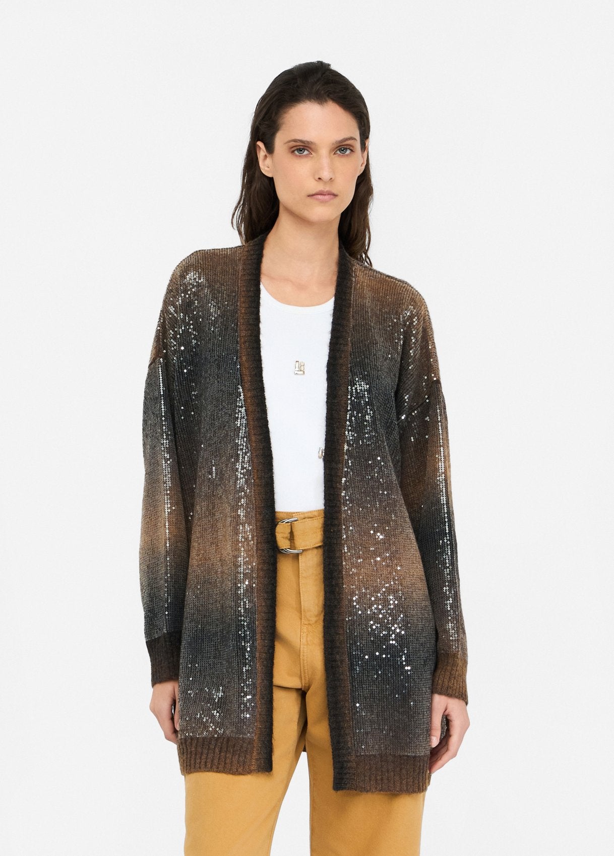 MAGLIERIA LIU JO AI26 - Cardigan lungo con paillettes - MF5248