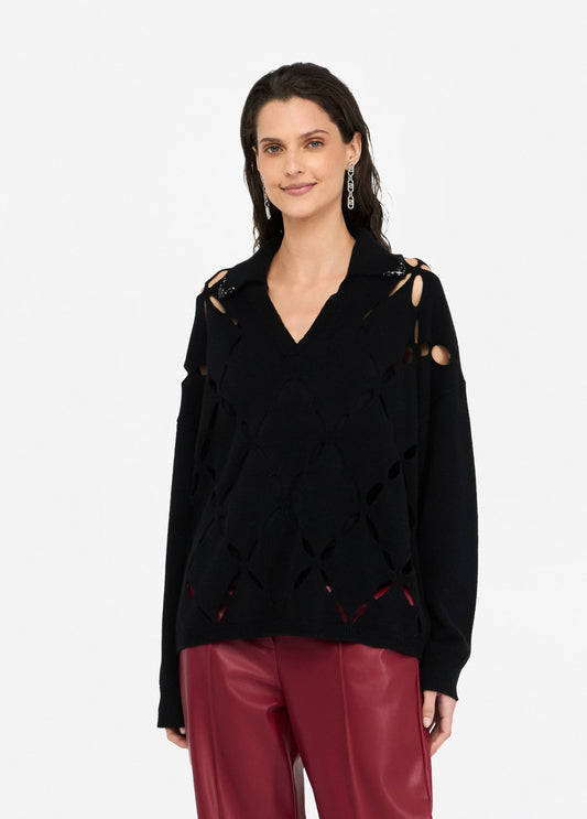 MAGLIERIA LIU JO AI26 - Maglia 100% lana con ricami gioiello - MF5038