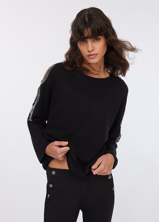 MAGLIERIA LIU JO AI26 - Pullover con cut-out gioiello - MF5486