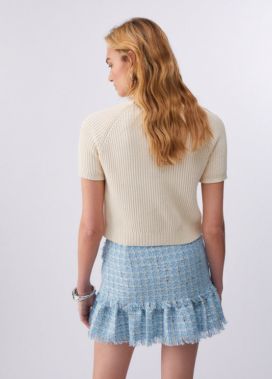 MAGLIA LIU JO PE26 - Top in maglia con ricamo in rafia - CA6056