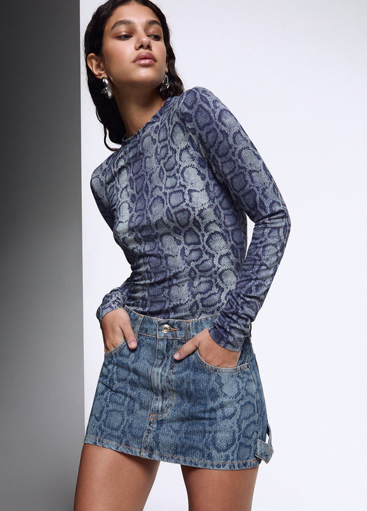 Gonne LIU LO AI26 - Minigonna in denim pitonato - UF6518D039779154