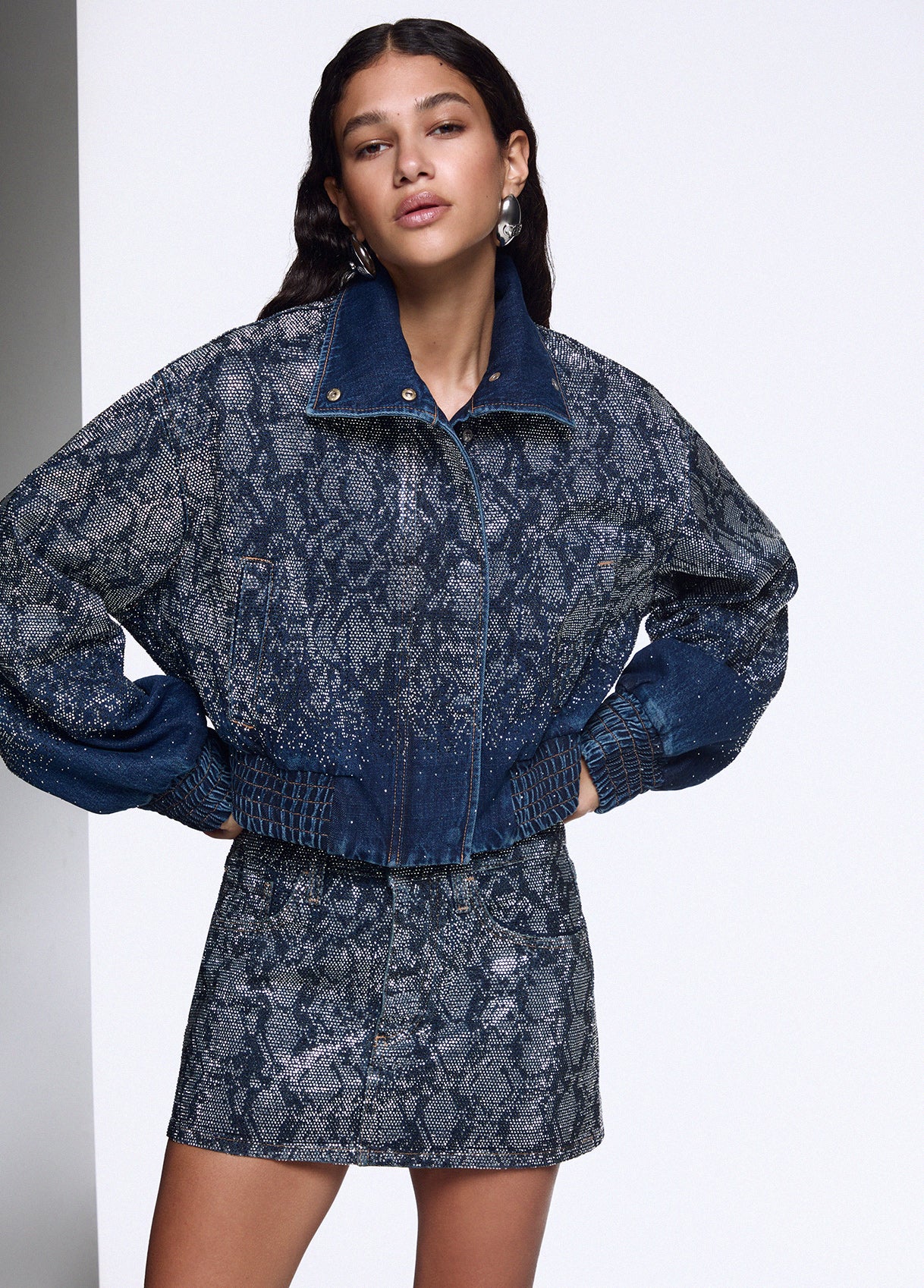 Giacche e Blazer LIU JO IA26 - Bomber cropped in denim con strass - UF6521D485479155
