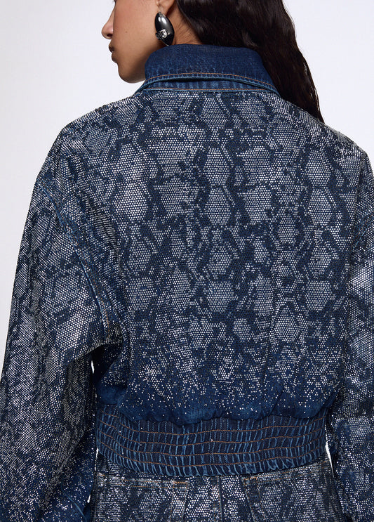 Giacche e Blazer LIU JO IA26 - Bomber cropped in denim con strass - UF6521D485479155