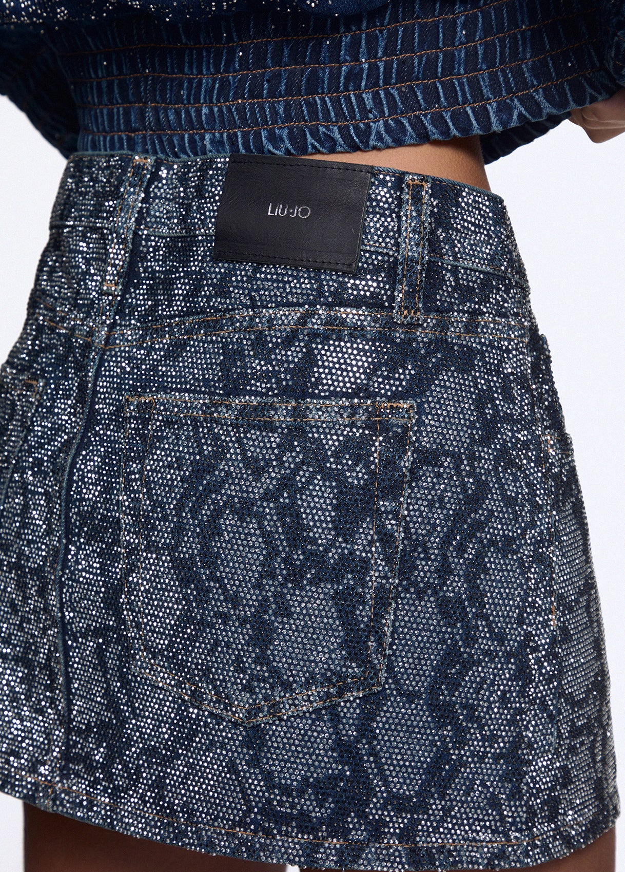Gonne LIU LO AI26 - Minigonna in denim con strass - UF6523D485479155