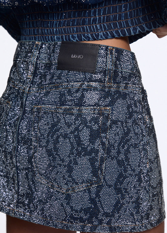 Gonne LIU LO AI26 - Minigonna in denim con strass - UF6523D485479155