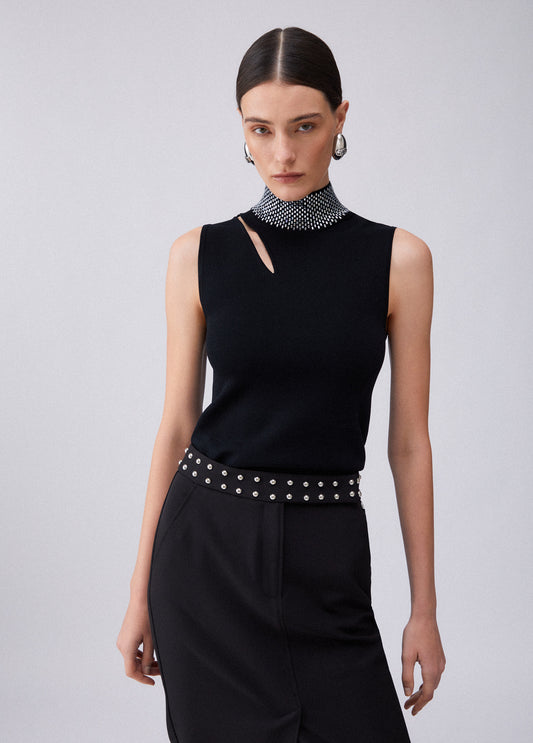 MAGLIA LIU JO PE26 - Top in maglia con strass - WA6221