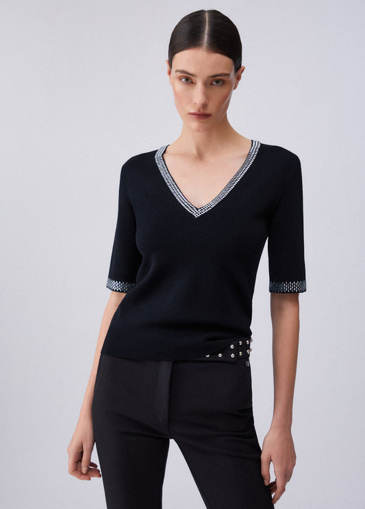 MAGLIA LIU JO PE26 - T-shirt in maglia con strass - WA6222