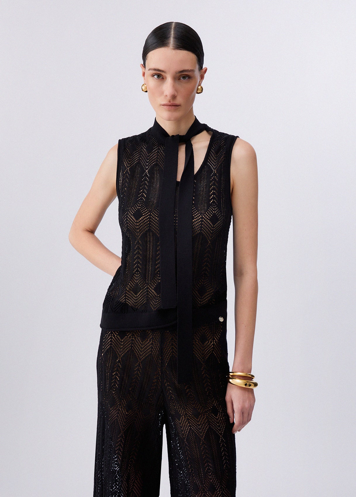 MAGLIA LIU JO PE26 - Top in maglia con fiocco - WA6329