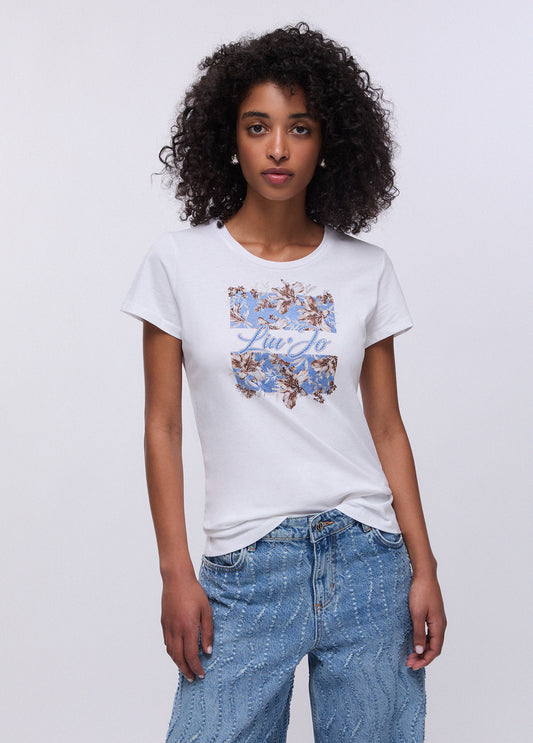 T-shirt e Top LIU JO PE26 - T-shirt con stampa e strass  - WA6493