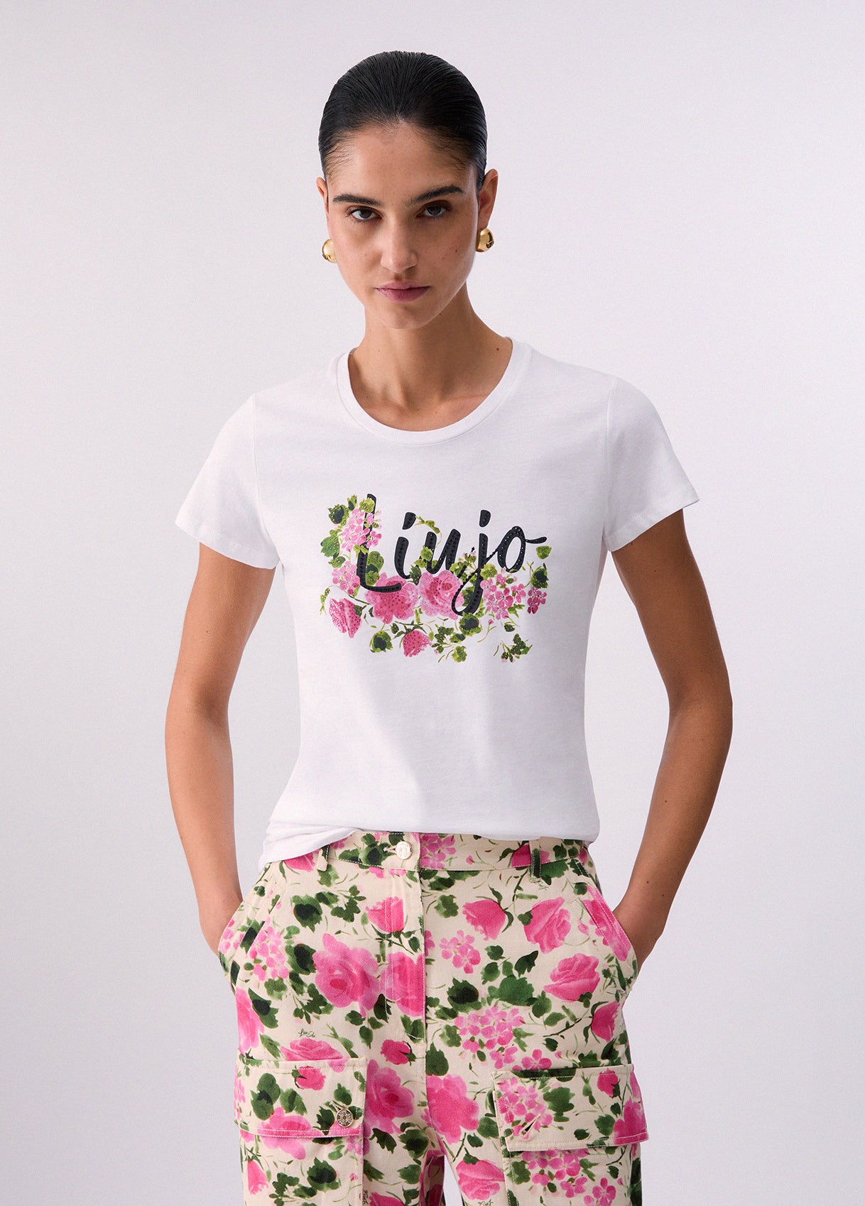 T-shirt e Top LIU JO PE26 - T-shirt con stampa e strass  - WA6493