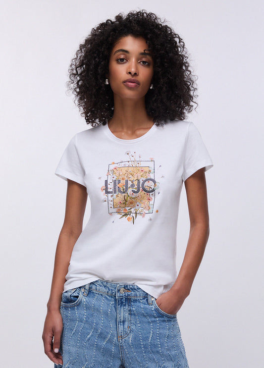 T-shirt e Top LIU JO PE26 - T-shirt con stampa e strass  - WA6493