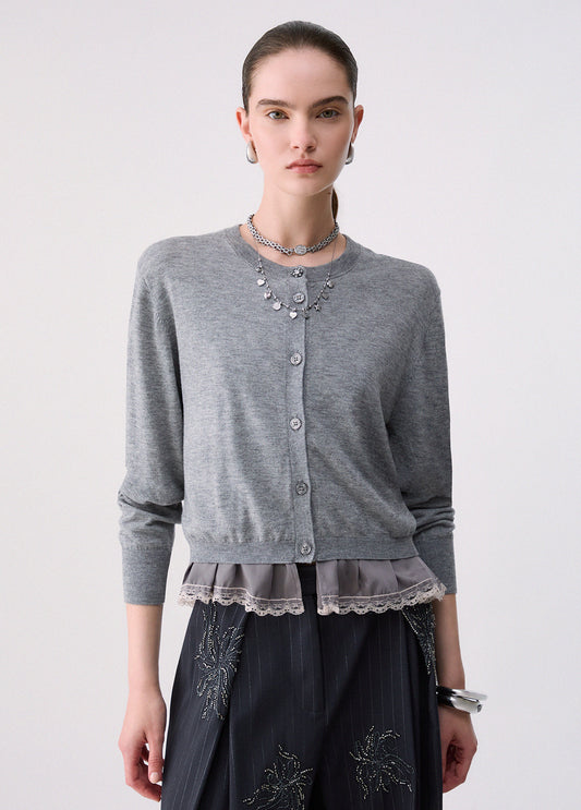 Maglieria LIU JO AI26 - Cardigan in lana con dettaglio lingerie - WF6034MA16R02050
