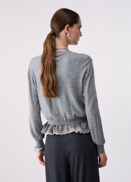 Maglieria LIU JO AI26 - Cardigan in lana con dettaglio lingerie - WF6034MA16R02050