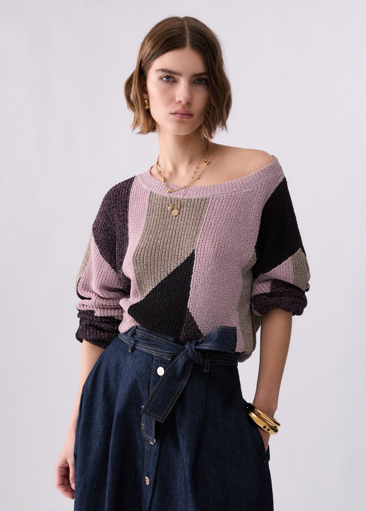Maglieria LIU JO AI26 - Maglia con intarsi lamé - WF6046MS92PL9193