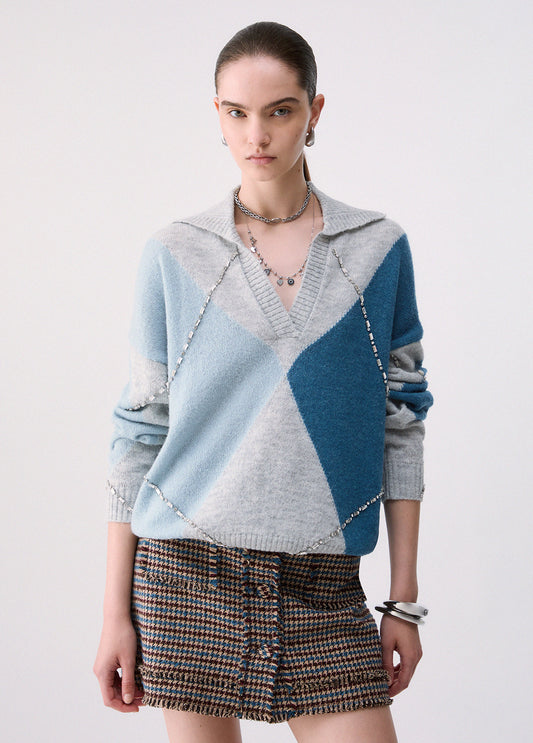Maglieria LIU JO AI26 - Polo Argyle con ricami gioiello - WF6182MA15RL9196