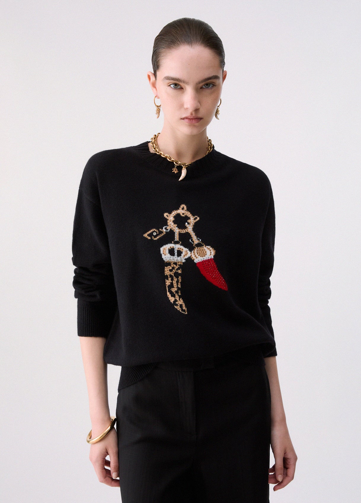 Maglieria LIU JO AI26 - Maglia jacquard in lana con charm - WF6457MS009L9457
